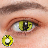 Lentes de contacto de color negro con diseño de gato de Halloween